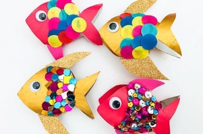 Toilet roll fish craft - make these colourful toilet paper roll fish with sequins or tissue paper as a fun summer craft for kids