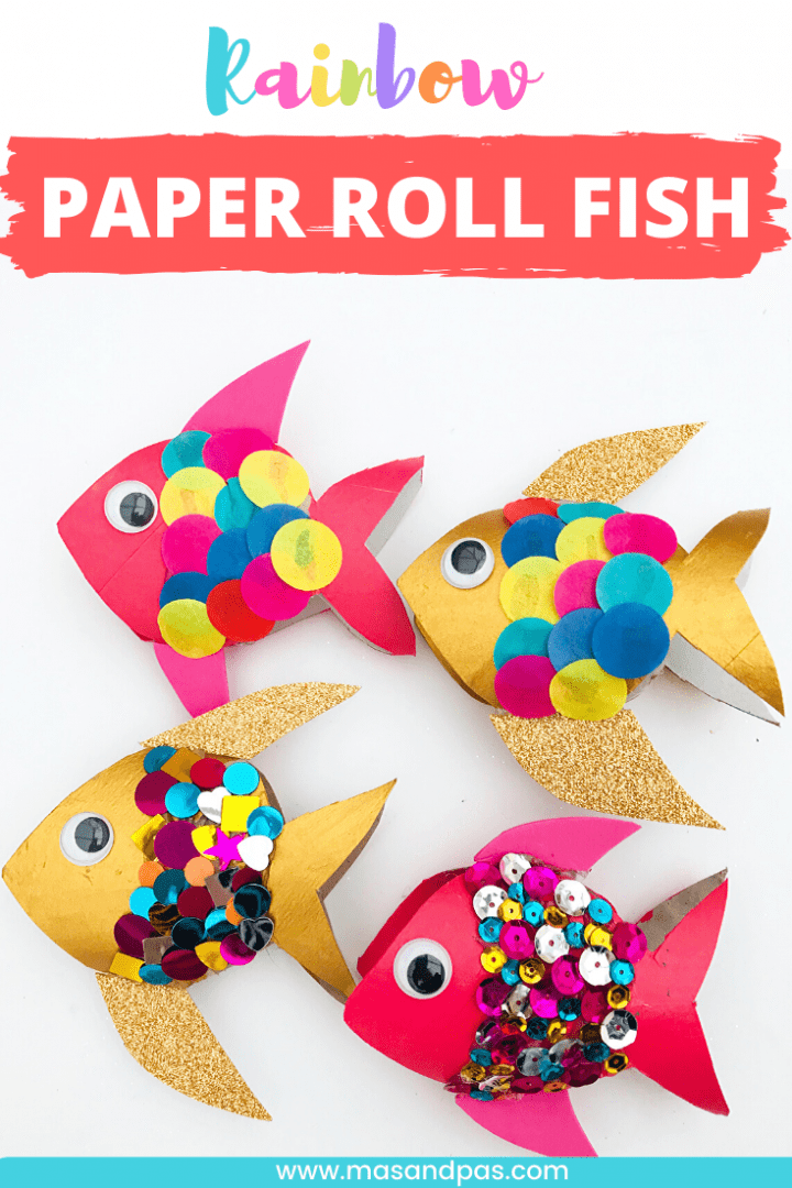 Toilet roll fish craft - make these colourful toilet paper roll fish with sequins or tissue paper as a fun summer craft for kids - pin