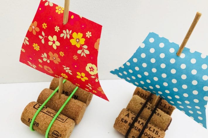Recycled cork sail boats - make these floating cork boats this year as a great spring or summer craft for kids.