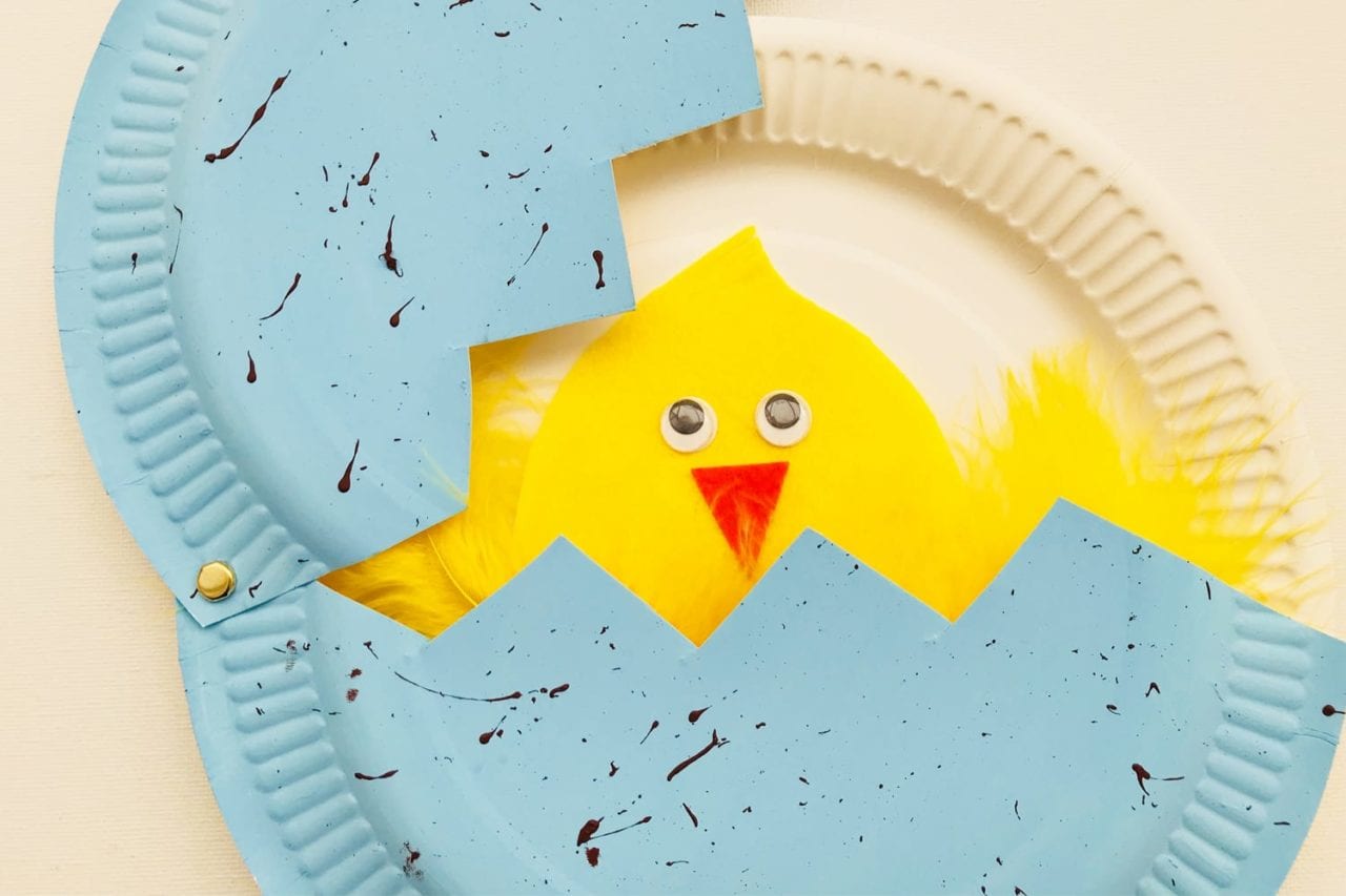 Paper plate hatching chicks Easter craft for kids