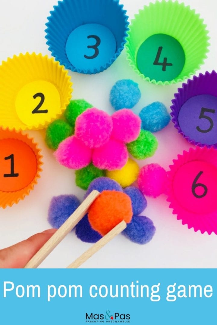 Pom pom learning games - teach your little one to count out numbers and to match colours with this fun toddler learning activity