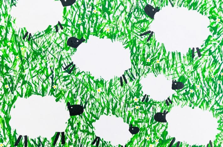 Dancing sheep craft for toddlers - give this spring craft for kids a go and paint these leaping lambs in a grassy meadow