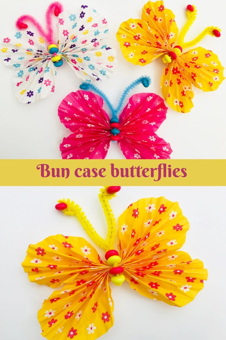 Cupcake liner butterflies that take just 5 minutes to make. A fun spring craft that kids can enjoy. 