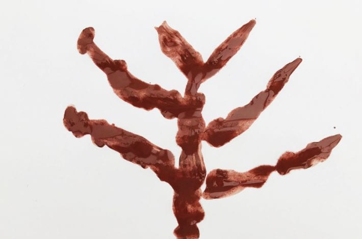 Cotton bud tree art. Make these blow paint and cotton bud printed cherry tree paintings - a great spring craft for kids