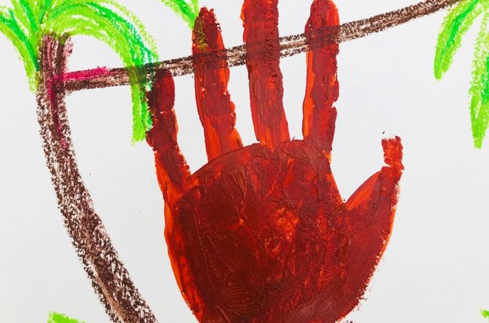 Hand print sloth craft - enjoy making this fun sloth painting with the kids using just handprints and a few added details