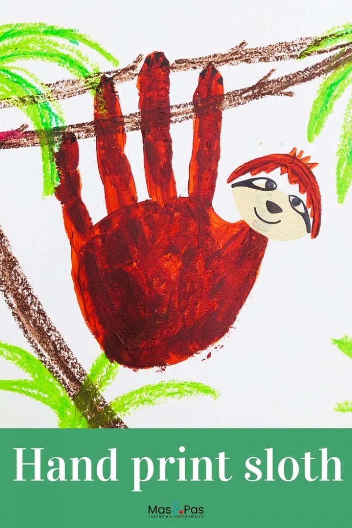 Hand print sloth craft - enjoy making this fun sloth painting with the kids using just handprints and a few added details