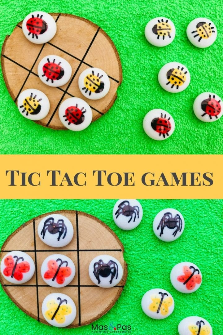 DIY Tic tac toe craft and nature games with your favourite minibeasts- spring craft for kids