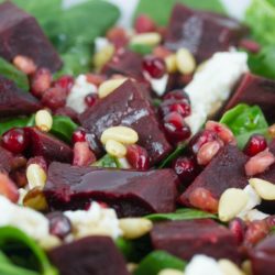 Beetroot salad with goats cheese and pine nuts - healthy summer salad that works as a kids salad
