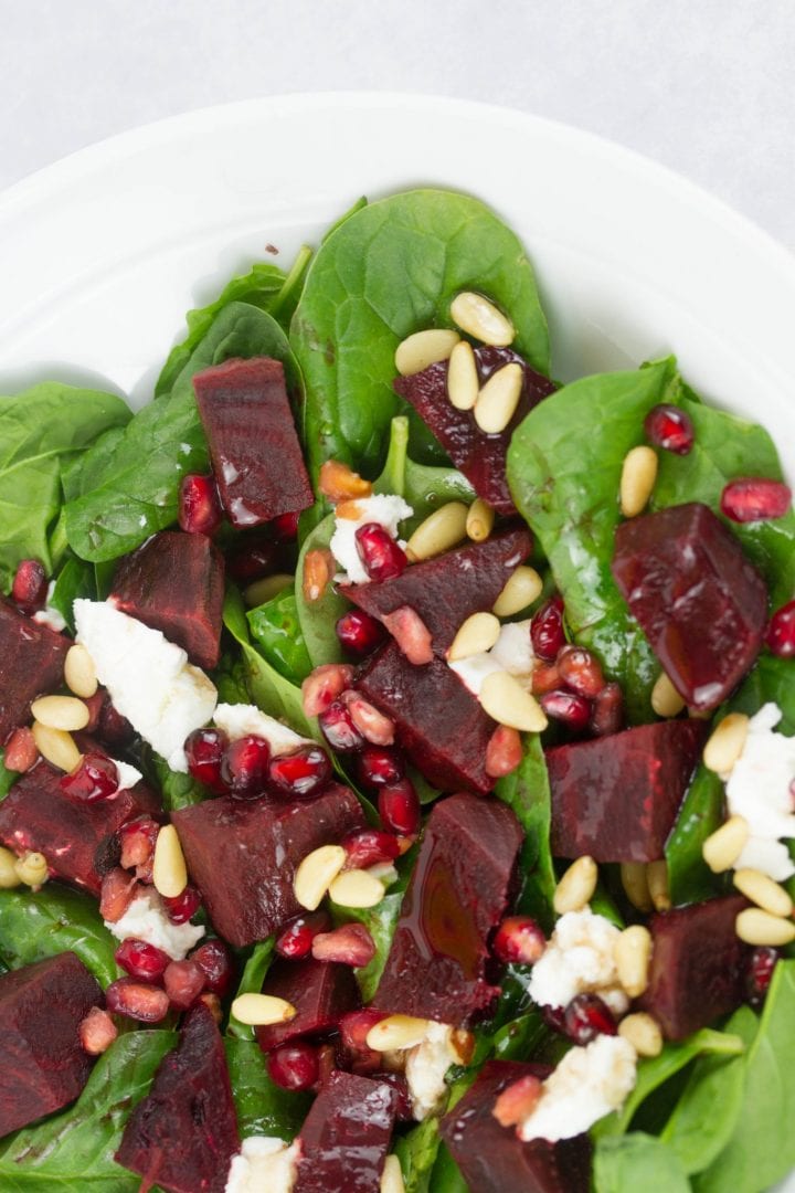 Beetroot salad with goats cheese and pine nuts - healthy summer salad that works as a kids salad