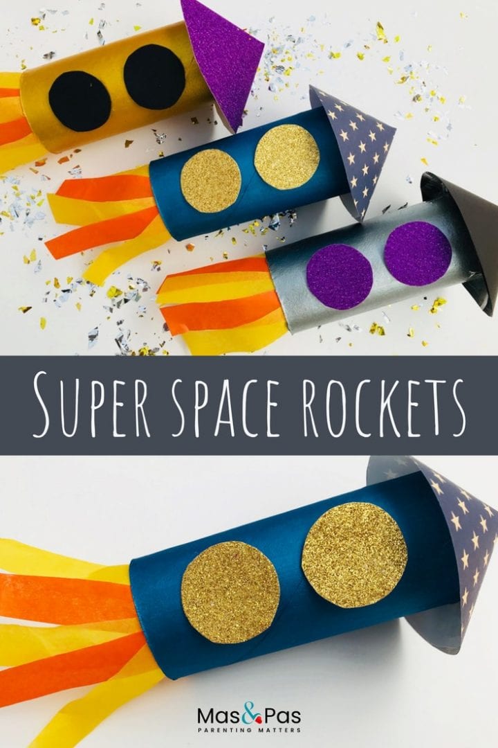 super space rocket craft - make these space rockets using just paper roll, paints, coloured card and tissue paper