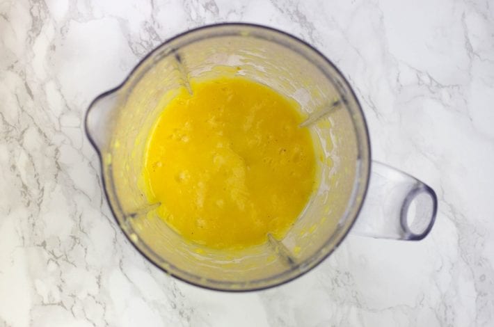 Mango and banana puree - great first foods for baby blended into a puree