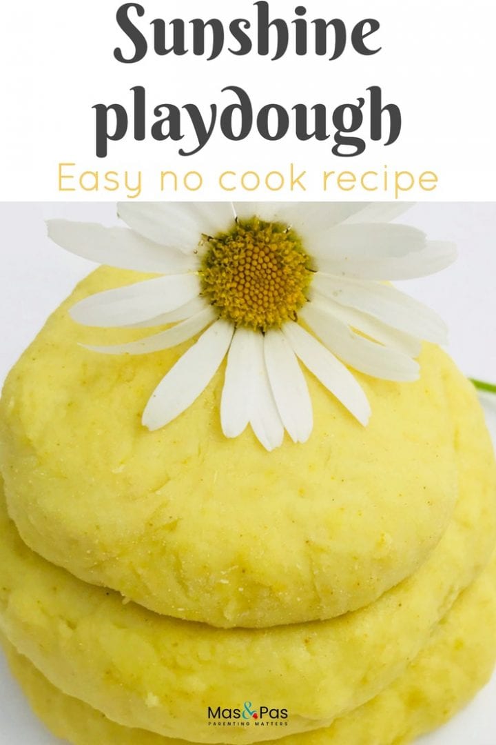This homemade playdough without cream of tartar, is an easy no bake playdough recipe which only needs just 3 ingredients. Make easy no cook sunshine playdough within minutes.