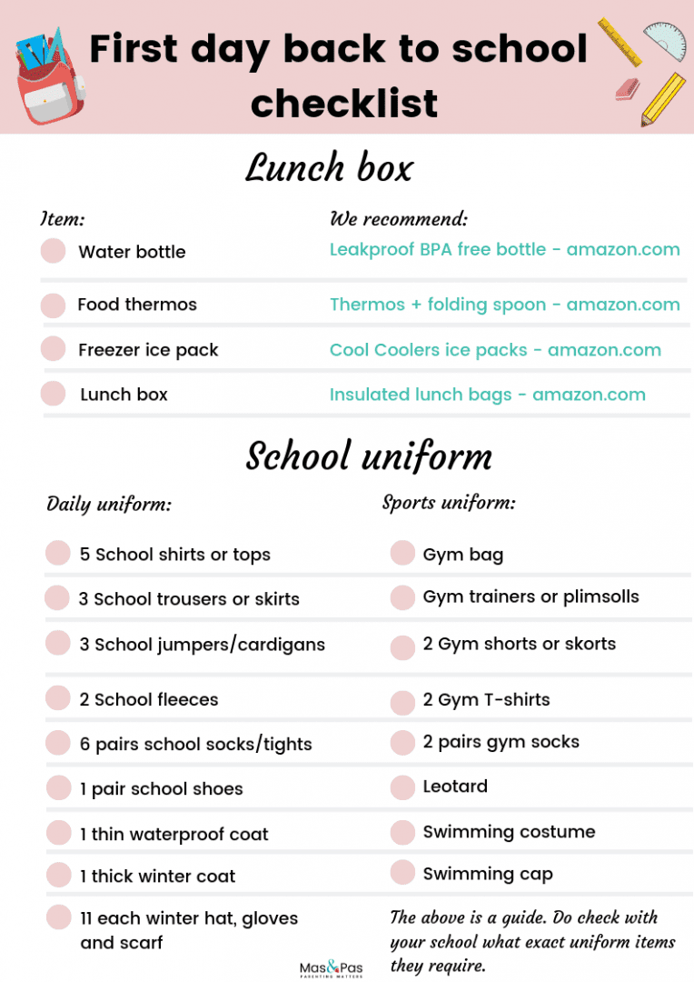 Back to school checklist - How to make the first day of school stress free and how to prepare your child for the first day of school