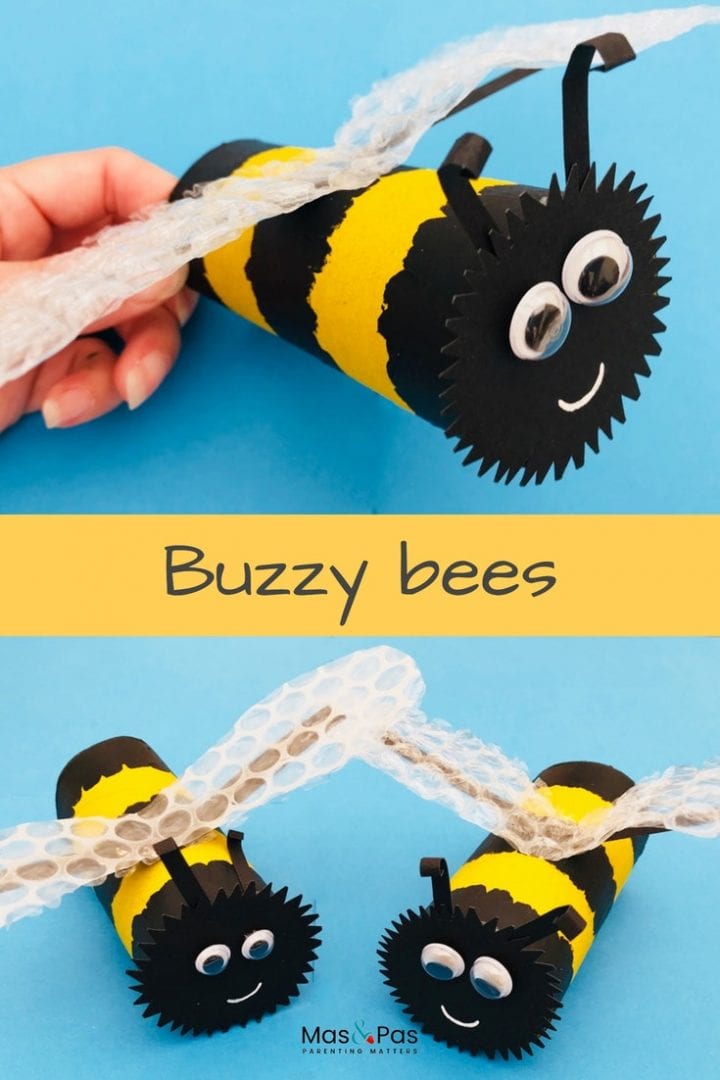 Paper roll buzzy bee craft - make your own paper bumblebees with the kids