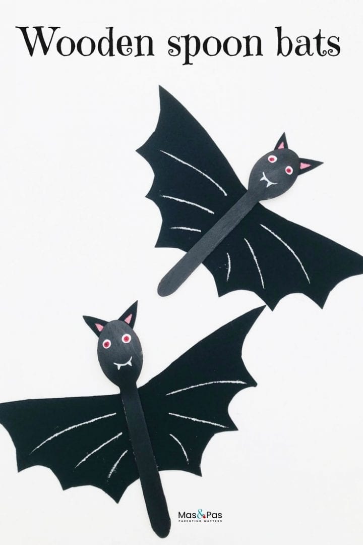 Super Halloween activity with this wooden spoon bat craft. Enjoy making these with the kids this year as a fun Halloween craft which also makes for great Halloween decorations