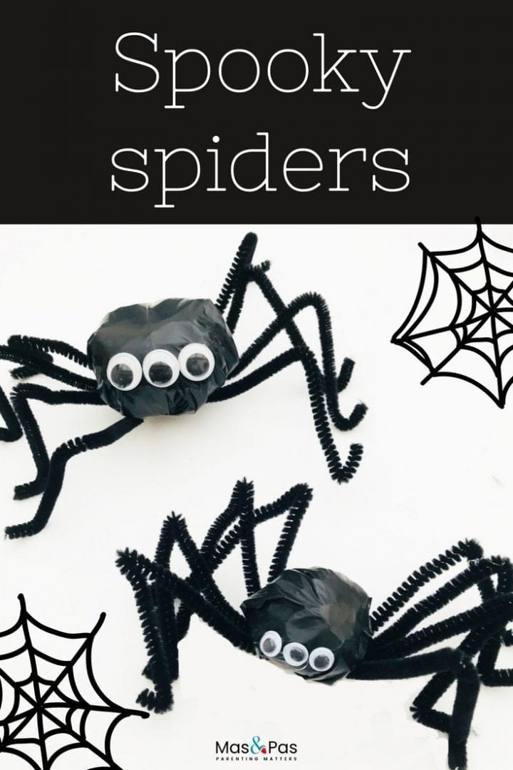 Make these spooky spiders out of the humble trash bag - a great Halloween spider craft for toddlers and kids to enjoy