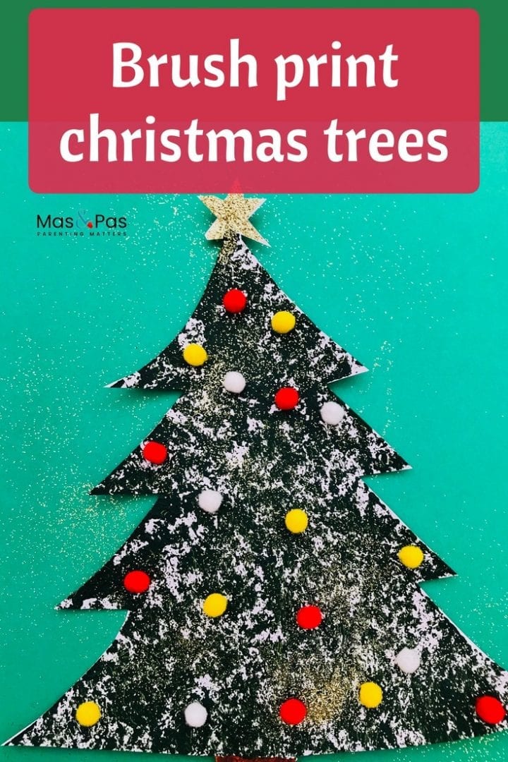 Make your own christmas tree cards this year with this brush print Christmas tree craft. Easy peasy for little ones to do and they can have fun decorating their Christmas tree paintings too.