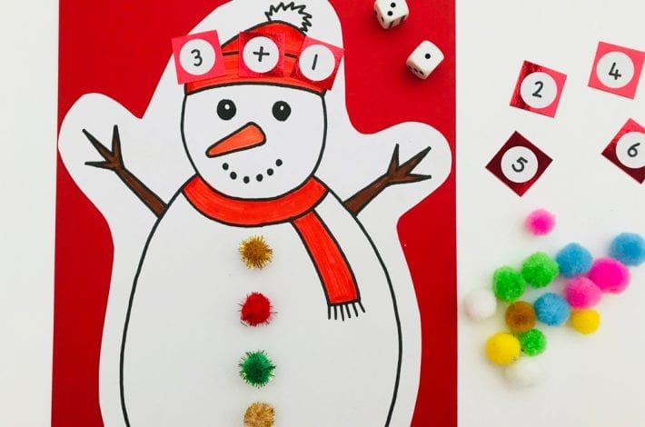 Make counting fun for kids with this snowman numbers game - learn first numbers count them out and do first additions too