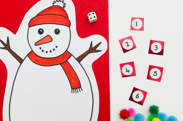 Make counting fun for kids with this snowman numbers game - learn first numbers count them out and do first additions too