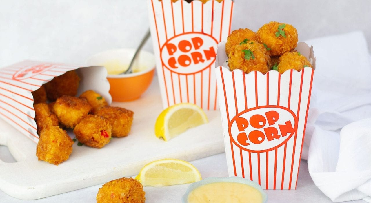 Healthy popcorn chicken bites - crispy crunchy tasty bites perfect for kids meals and parties