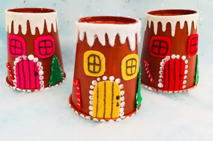 Try making this paper cup gingerbread house craft this year in the holidays - a great Christmas craft for kids