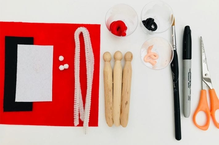 Make these Santa peg dolls as a fun Christmas craft to enjoy with the kids this year. Made with dolly pegs, felt, paint and glue.