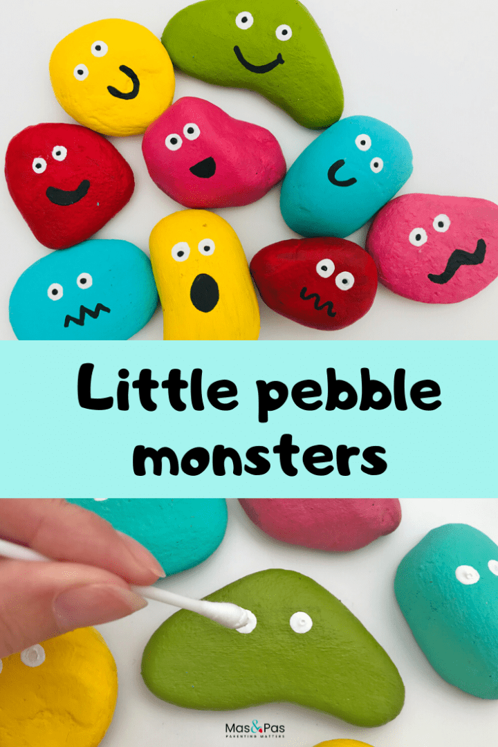 Pebble monsters - a fun pebble craft that kids can have fun with - enjoy this fun kids craft and explore the different expressions and emotions that you paint onto your pebble monsters with your child