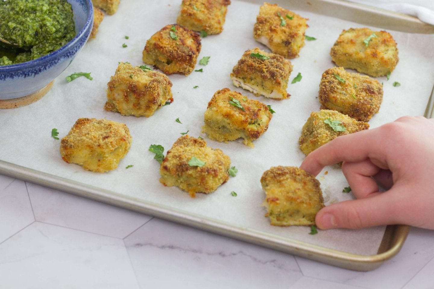 3 ingredient chicken pesto bites image