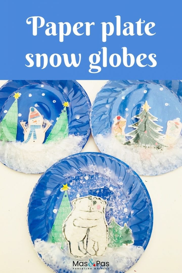 how to make clear paper plate snow globe crafts - a quick and easy Christmas craft to enjoy with kids that's just magical