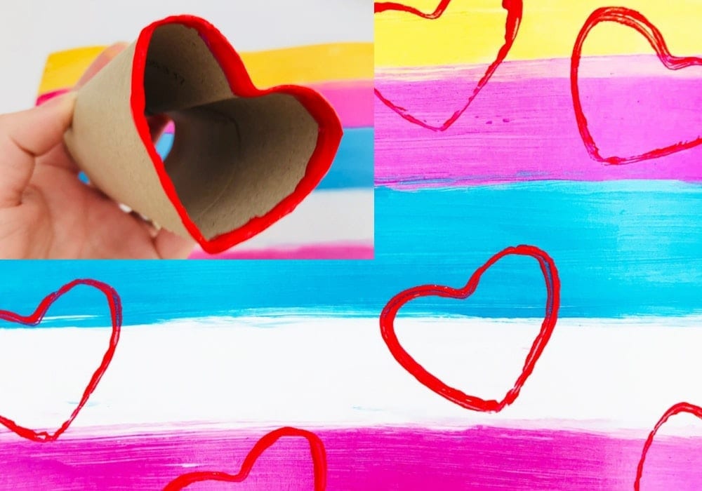 Make heart shaped stamps with the humble toilet roll and send your loved ones a beautiful Valentines card