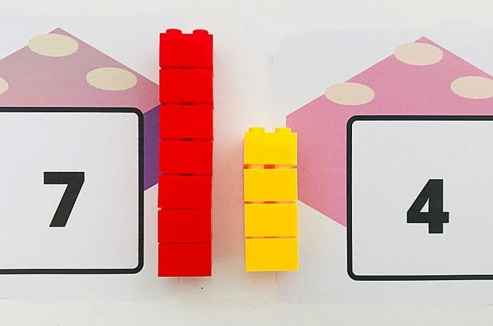 Comparing and ordering numbers with lego brick fun maths activity - learn the greater and lesser than signs and count out numbers