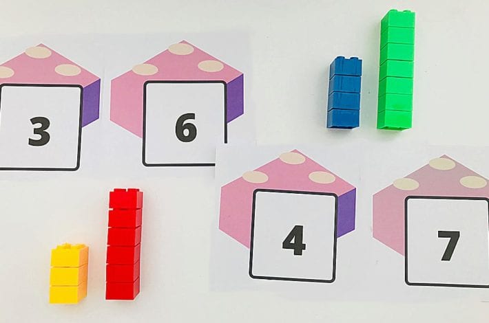 Comparing and ordering numbers with lego brick fun maths activity - learn the greater and lesser than signs and count out numbers