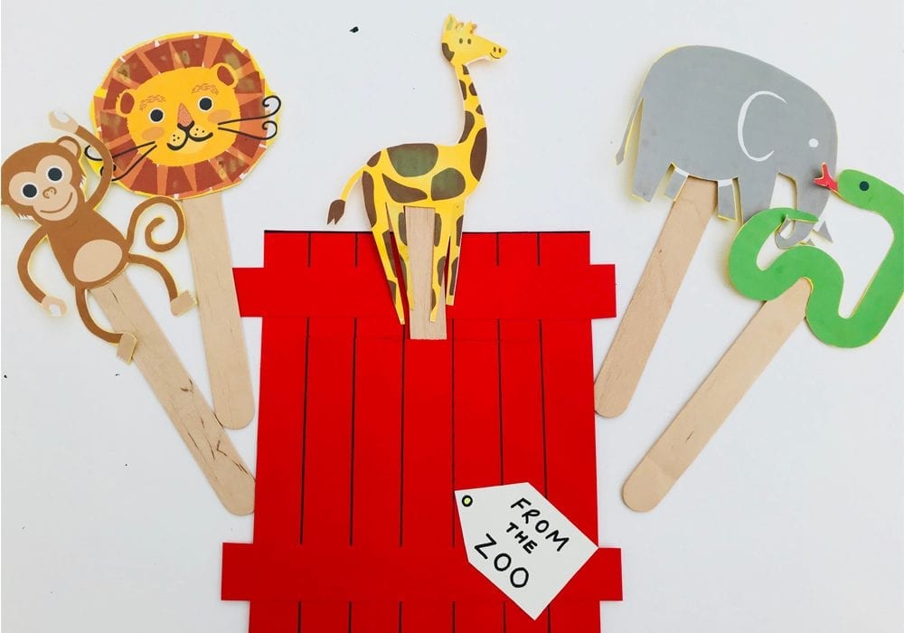 Dear zoo craft - make pop up animal puppets to learn about different animals