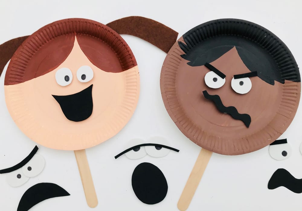 Actividad de emociones con caras de platos de papel: aprenda sobre las emociones con caras de marionetas de platos de papel