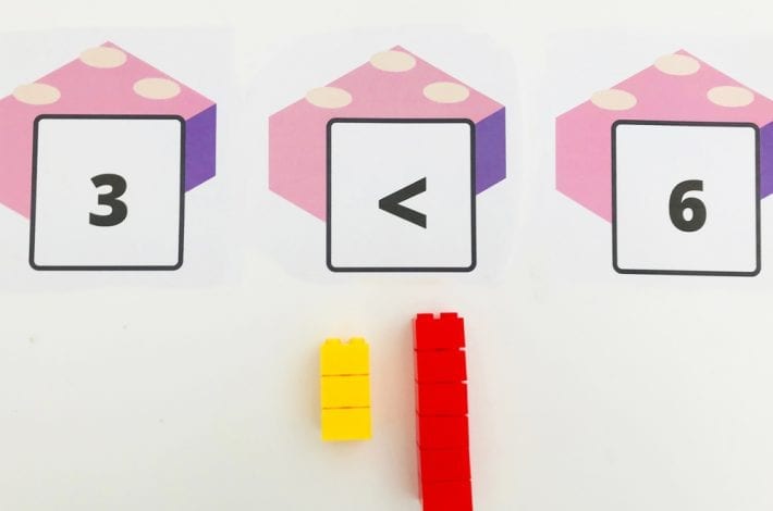 Comparing and ordering numbers with lego brick fun maths activity - learn the greater and lesser than signs and count out numbers