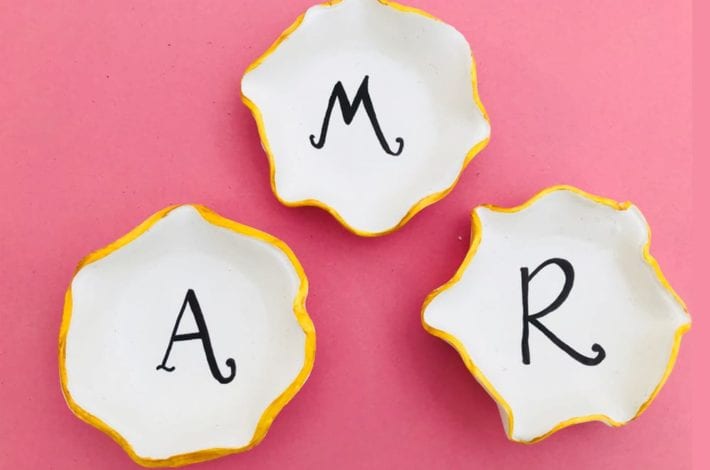 How to make DIY initial trinket trays from oven-bake clay. A fun craft for Teens and an easy Teenage craft too.