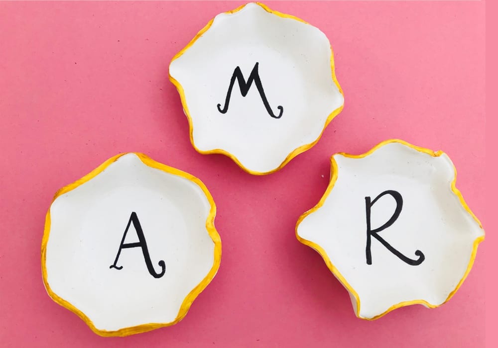 How to make DIY initial trinket trays from oven-bake clay. A fun craft for Teens and an easy Teenage craft too.