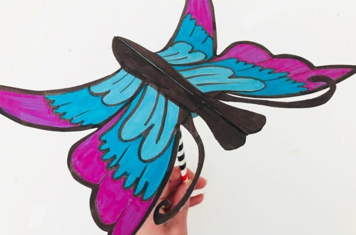 Flapping butterfly craft - similar to an origami flapping butterfly, make a butterfly craft where the wings move up and down as a fun kids craft