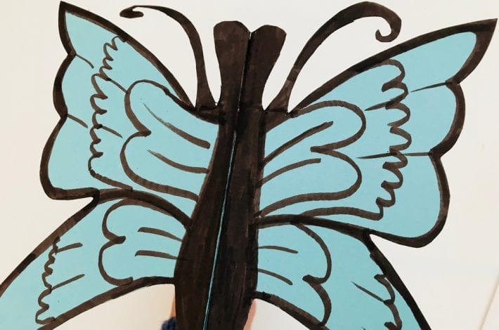 Flapping butterfly craft - similar to an origami flapping butterfly, make a butterfly craft where the wings move up and down as a fun kids craft