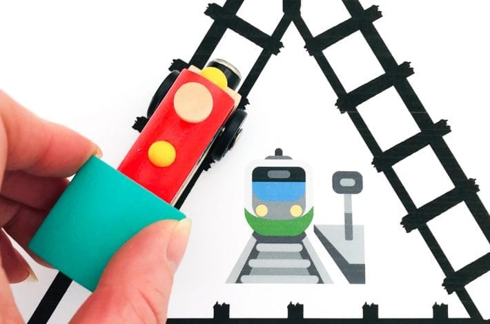 Learn first shapes with these clickety clack train track printables for early years - great shapes activity
