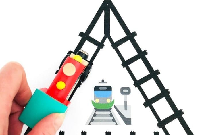 Learn first shapes with these clickety clack train track printables for early years - great shapes activity