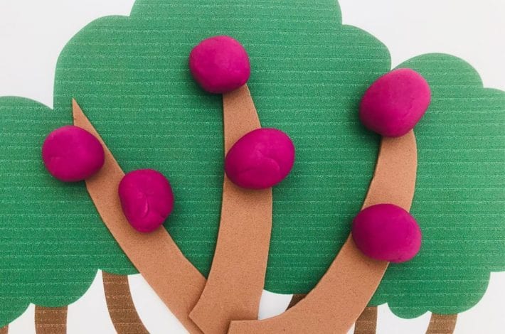 Multiplication activity with playdough and playdough fruits