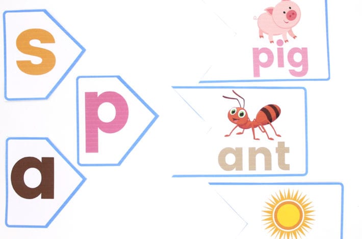 First letters phonics puzzle with free printables - learn first letter sounds and phonics and blend words