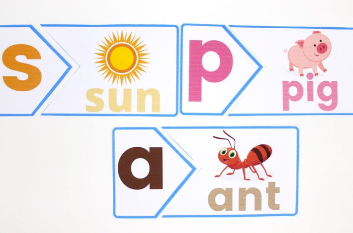 First letters phonics puzzle with free printables - learn first letter sounds and phonics and blend words