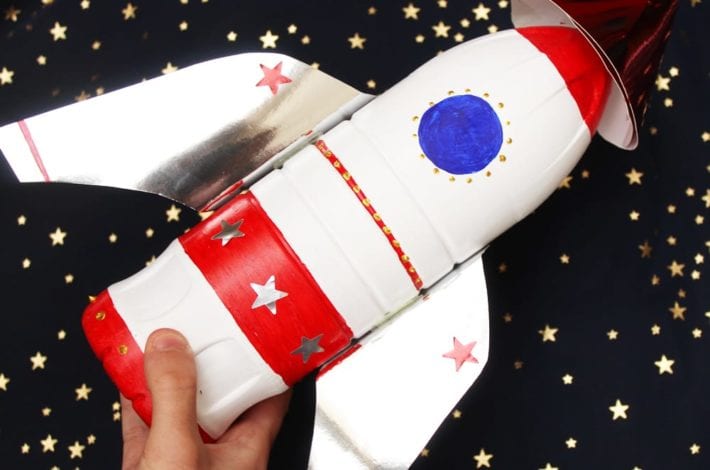 Plastic bottle spaceship craft - make a rocket out of recycled bottles with this fun kids craft