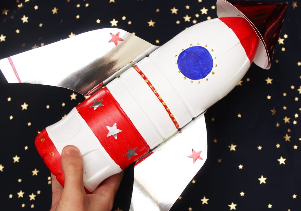 Plastic bottle spaceship craft - make a rocket out of recycled bottles with this fun kids craft