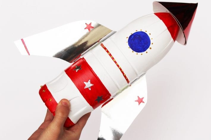 Plastic bottle spaceship craft - make a rocket out of recycled bottles with this fun kids craft