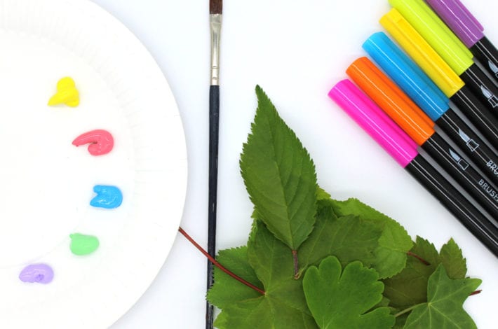 leaf printing - make rainbow leaf prints using paints or washable marker pens - a fun nature craft for kids