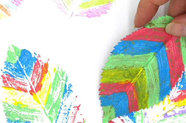 leaf printing - make rainbow leaf prints using paints or washable marker pens - a fun nature craft for kids