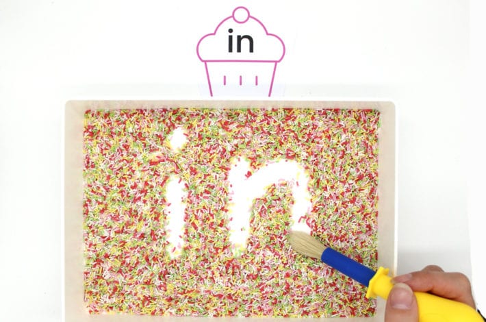 Rainbow Sprinkle Letters - Montessori Writing Tray - practise letter formation